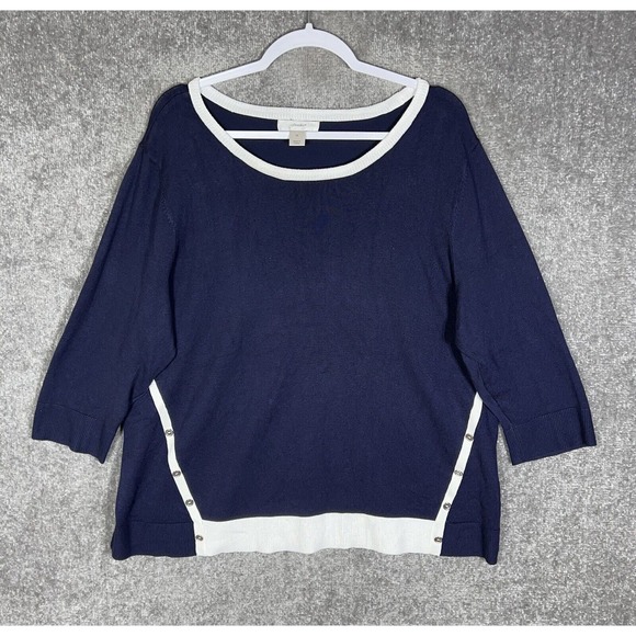 CJ Banks 3/4 Sleeve Asymmetrical Button Accent Knit Sweater Womens Size‎ 1X Blue - Picture 1 of 11